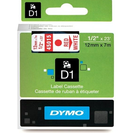 DYMO D1 Schriftbandkassette rot/weiß, 12 mm x 7 m