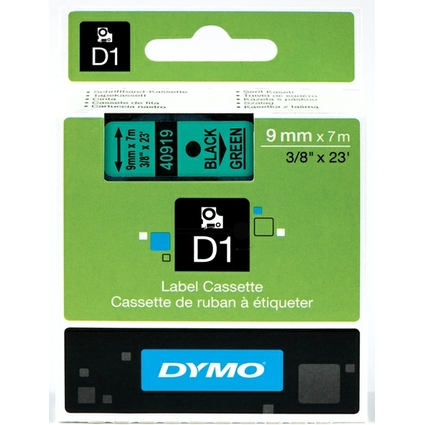 DYMO D1 Schriftbandkassette schwarz/grn, 9 mm x 7 m