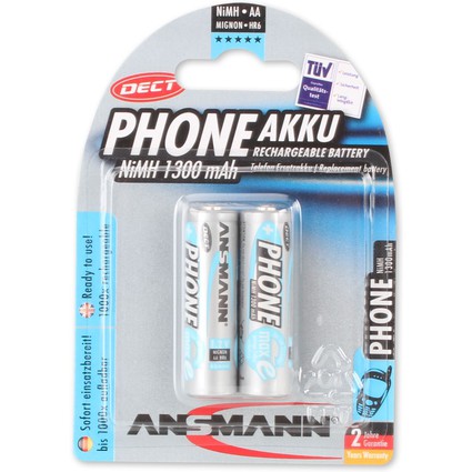 ANSMANN Dect NiMH Akku, Mignon AA, 1.300 mAh, 2er Blister
