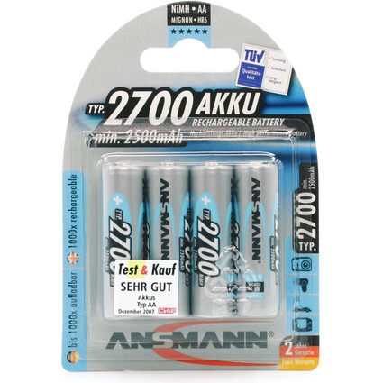 ANSMANN NiMH Akku Premium, Mignon AA, 2.700 mAh, 4er-Blister