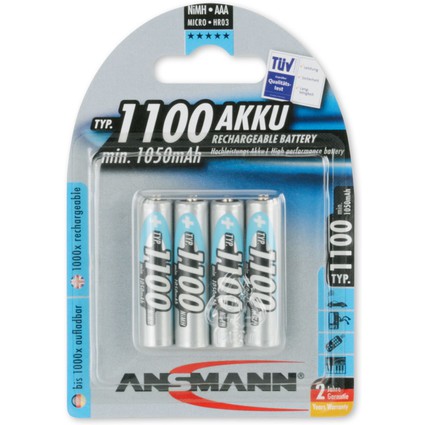 ANSMANN NiMH Akku Premium, Micro AAA, 1.100 mAh, 4er Blister