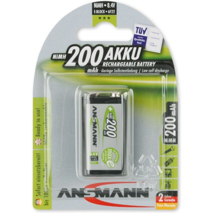 ANSMANN NiMH Akku maxE, 9V-Block, 200 mAh, 1er Blister