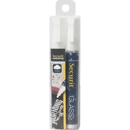 Securit Kreidemarker WATERPROOF MEDIUM, 2er Blister, wei