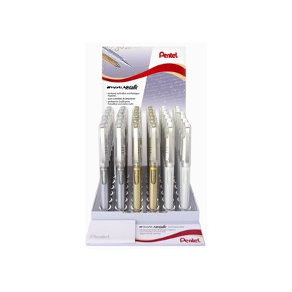 Pentel Gel-Tintenroller K230, gold, silber, weiß, Display