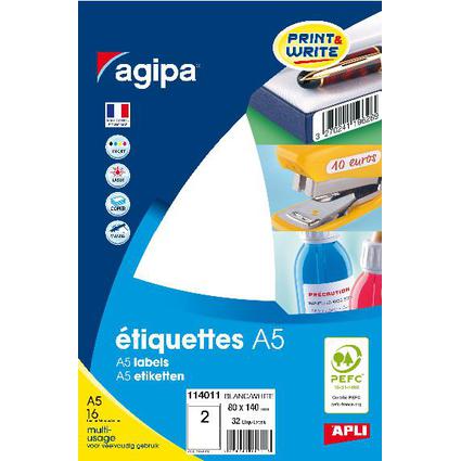 agipa Universal-Etiketten, 80 x 140 mm, weiß