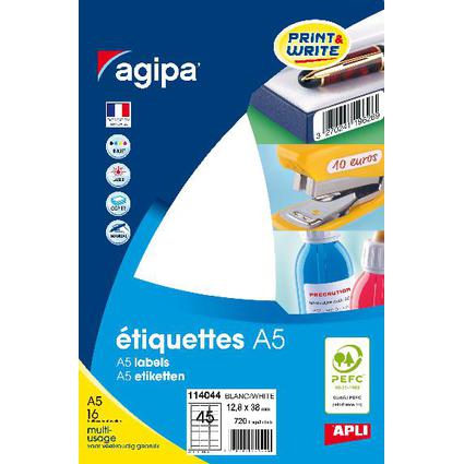 agipa Universal-Etiketten, 12,8 x 38 mm, weiß