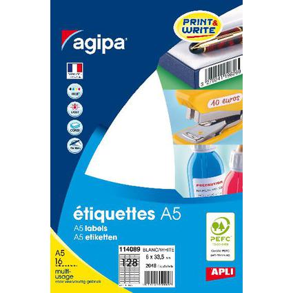 agipa Universal-Etiketten, 6 x 33,5 mm, wei