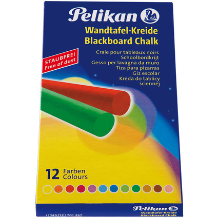 Pelikan Wandtafelkreide 745/12, farbig, Kartonetui