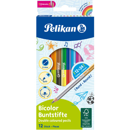 Pelikan Zweifarb-Buntstifte Bicolor, rund, 12er Kartonetui