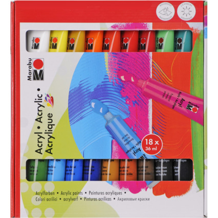 Marabu Acrylfarben-Set, 18 x 36 ml, farbig sortiert