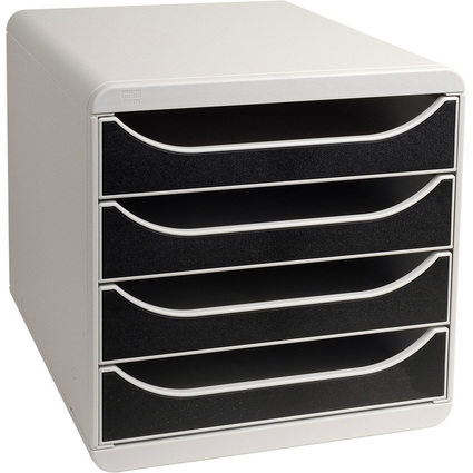 EXACOMPTA Schubladenbox BIG-BOX, 4 Schbe, lichtgrau/schwarz