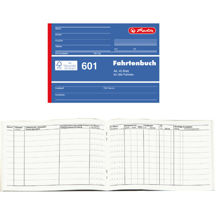 herlitz Formularbuch "Fahrtenbuch 601", A6 quer, 40 Blatt