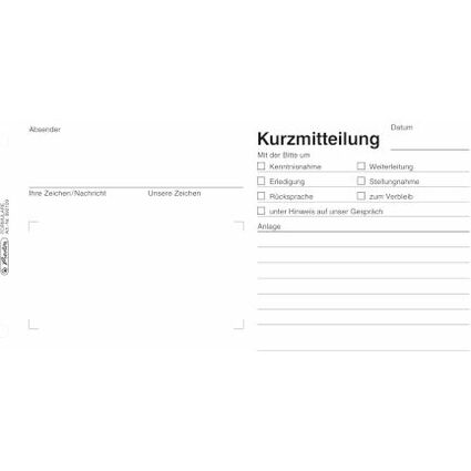 herlitz Formularbuch "Kurzmitteilung", 1/3 A4 quer