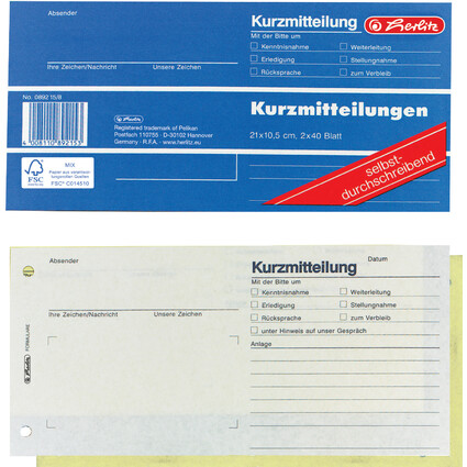 herlitz Formularbuch "Kurzmitteilung", 1/3 A4 quer