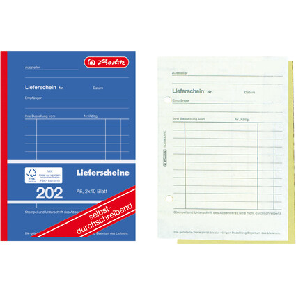 herlitz Formularbuch "Lieferschein 202", A6, 2 x 40 Blatt