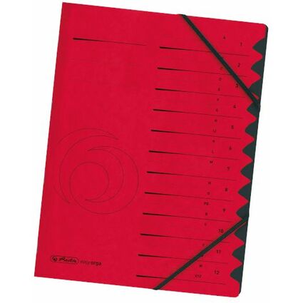 herlitz Ordnungsmappe easyorga, A4, Karton, 12 Fächer, rot