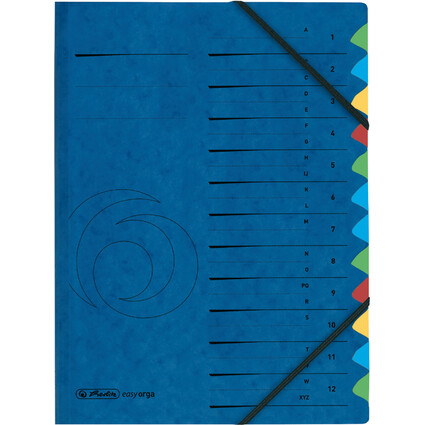 herlitz Ordnungsmappe, DIN A4, Karton, 12 Fächer, blau