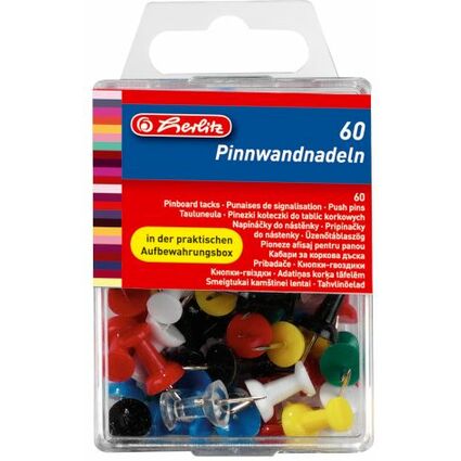 herlitz Pinnwand-Nadeln, farbig sortiert, Inhalt: 60 Stück