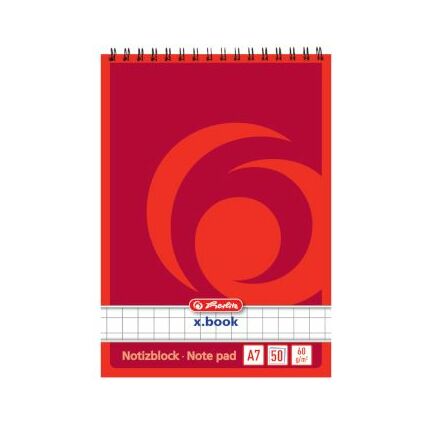 herlitz Spiralnotizblock x.book, DIN A7, 50 Blatt, kariert