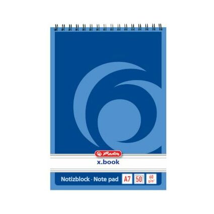 herlitz Spiralnotizblock x.book, DIN A7, 50 Blatt, liniert