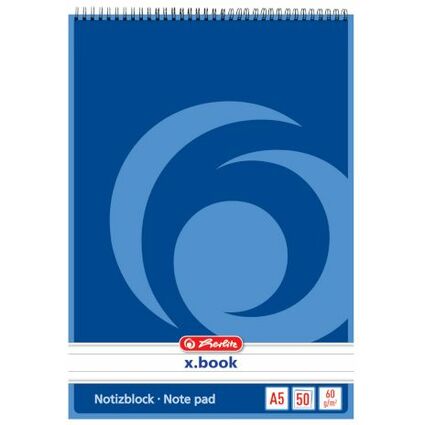 herlitz Spiralnotizblock x.book, DIN A5, 50 Blatt, liniert