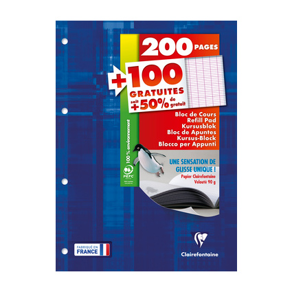 Clairefontaine Bloc de cours, perforé, A4, séyès