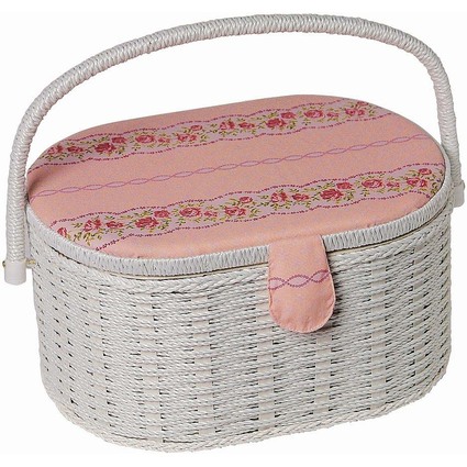 KLEIBER Nähkörbchen "Rosen", oval, weiß/rosa